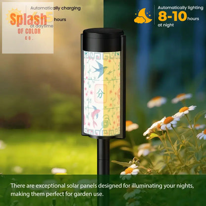 Asian Zen Garden Mahjong Lover Pastel Tiles Floral Outdoor Solar Lights 4pcs Garden Decor