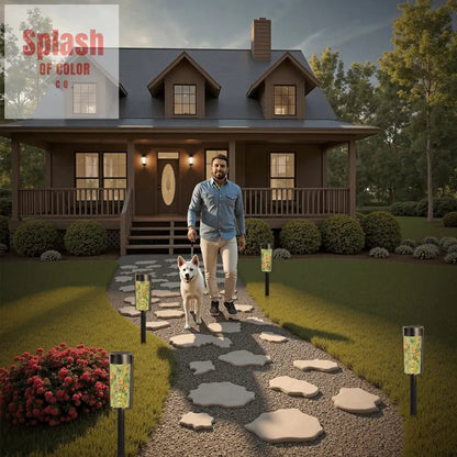 Asian Zen Garden Outdoor Solar Lights Blue Pink Floral Chinoiserie Vase Butterflies Garden Lights - 4pcs - Garden Decor