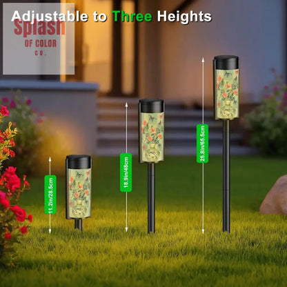 Asian Zen Garden Outdoor Solar Lights Blue Pink Floral Chinoiserie Vase Butterflies Garden Lights - 4pcs - Garden Decor