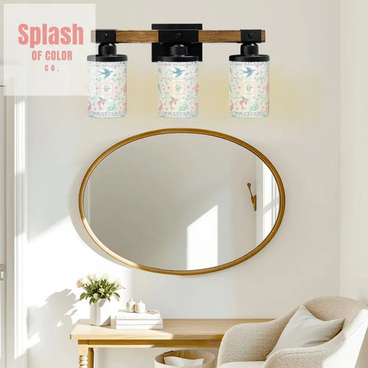 Asian Zen Mahjong Tiles Pretty Preppy Pastels Floral Vanity Light Fixture One Size Wall Lighting