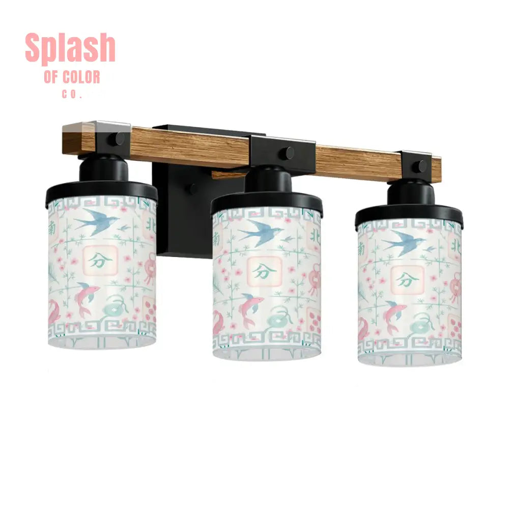 Asian Zen Mahjong Tiles Pretty Preppy Pastels Floral Vanity Light Fixture One Size Wall Lighting