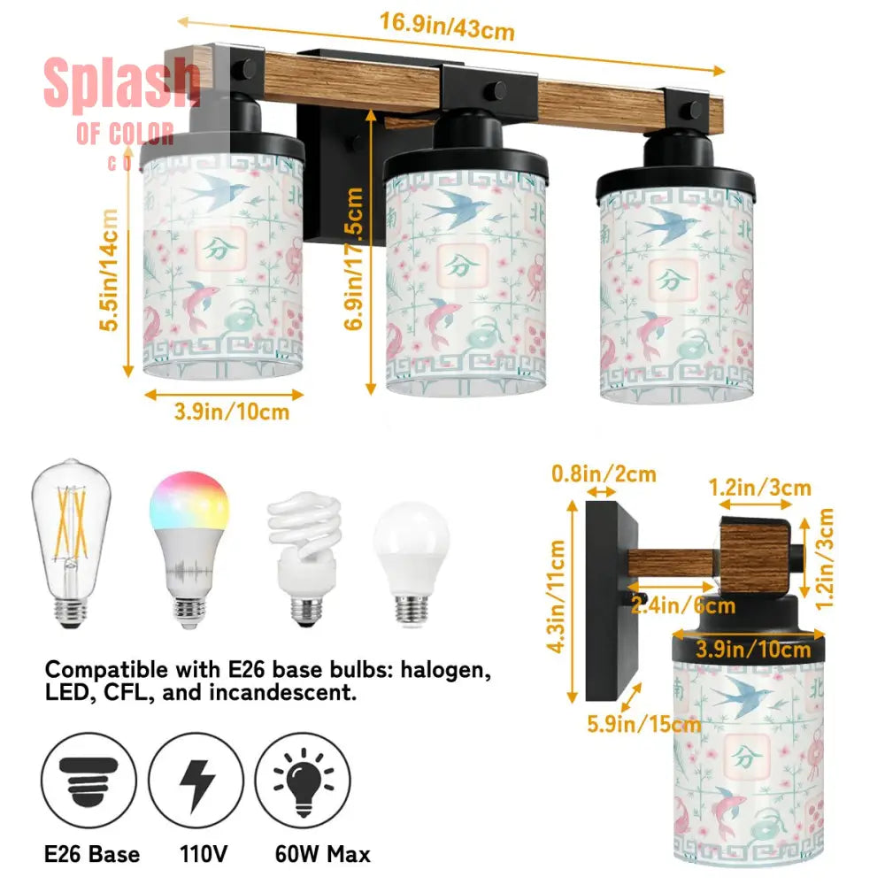Asian Zen Mahjong Tiles Pretty Preppy Pastels Floral Vanity Light Fixture One Size Wall Lighting