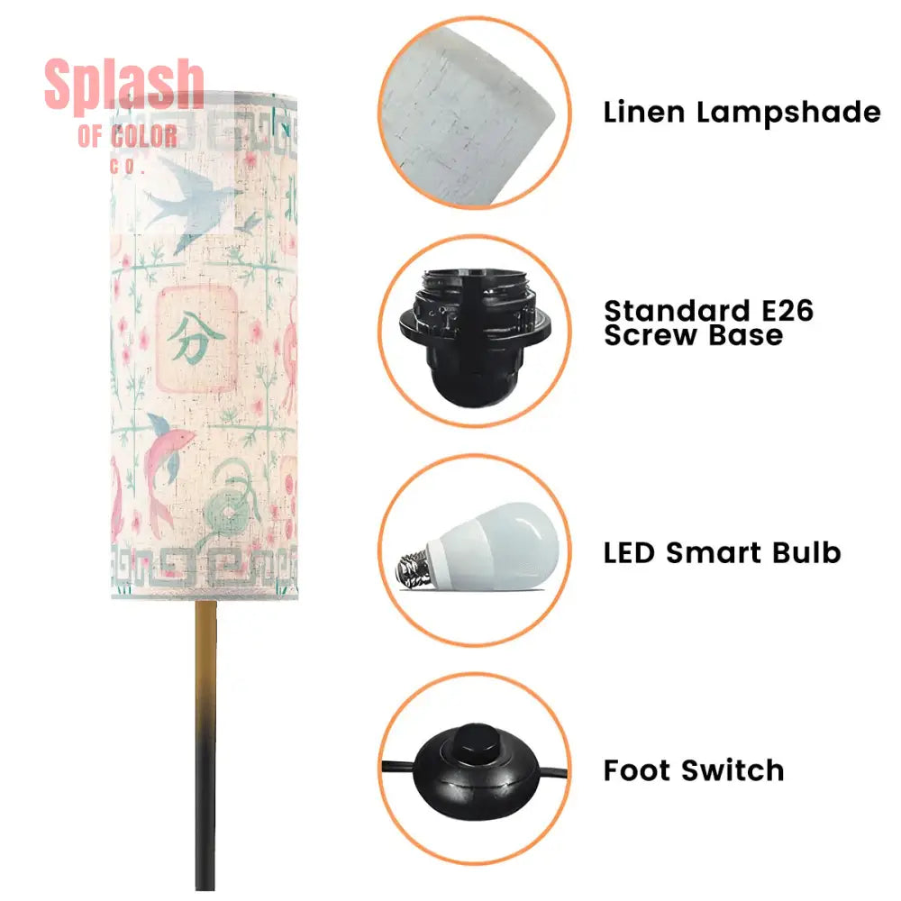 Asian Zen Mahjong Watercolor Tiles Modern Floral Book Nook Floor Lamp One Size Floor Lamps
