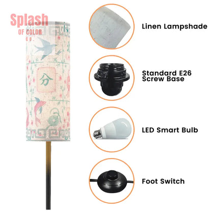 Asian Zen Mahjong Watercolor Tiles Modern Floral Book Nook Floor Lamp One Size Floor Lamps