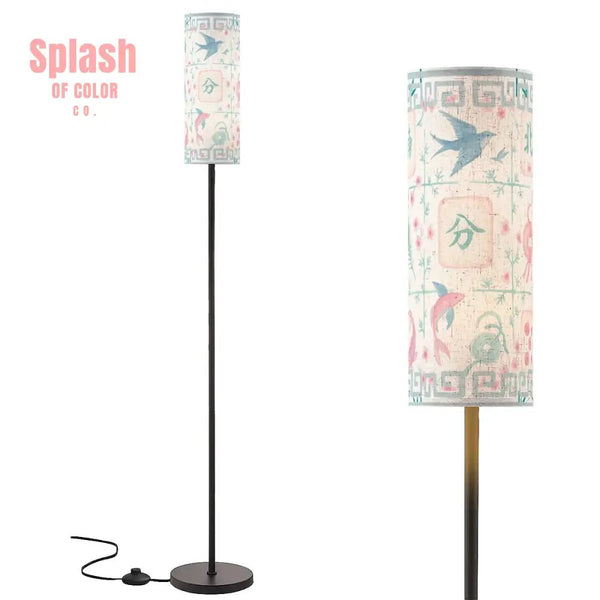 Asian Zen Mahjong Watercolor Tiles Modern Floral Book Nook Floor Lamp One Size Floor Lamps