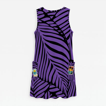 Purple Wild Thing Tropical Mahjong Women's Sleeveless Dress with Pockets - Splash of Color Co.