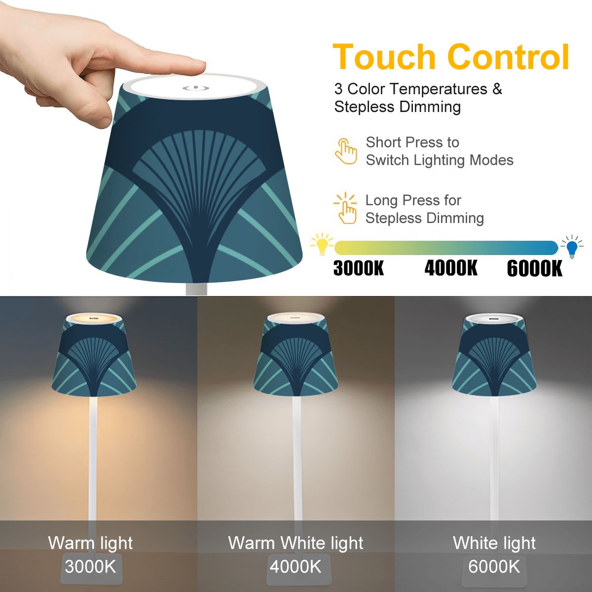 Art Deco Royal Blue LED Mahjong Cordless Table Lamp - Splash of Color Co.