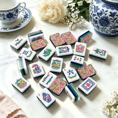 Grandmillenial Chic Leopard Lady Chinoiserie American Mahjong Tiles With Carry Case