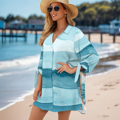 Mahjong Cruise Boho Women's Cardigan Shirt Three - Quarter Sleeve - Splash of Color Co.