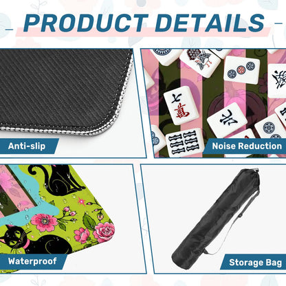 Halloween Kitty Cat Brigade Green And Pink Mahjong Mat - Splash Of Mahj And Color Co.
