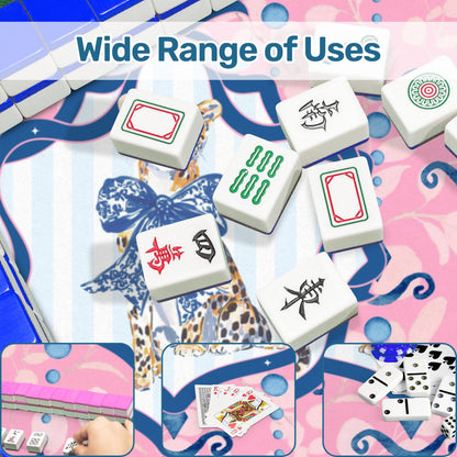 Charleston Cheetah Pretty Pink, Blue Scalloped Mahjong Mat - Splash of Color Co.