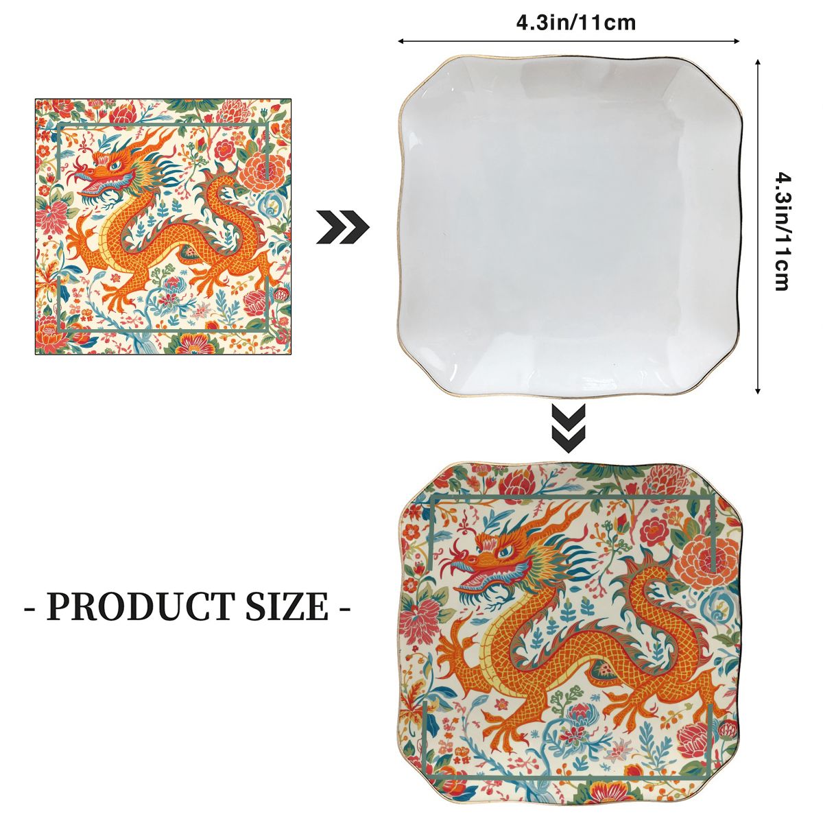 Mahjong Whimsical Dragon Scalloped Ceramic Mahjong Dice Tray
