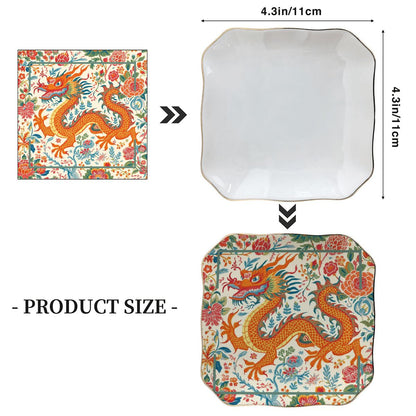 Mahjong Whimsical Dragon Scalloped Ceramic Mahjong Dice Tray