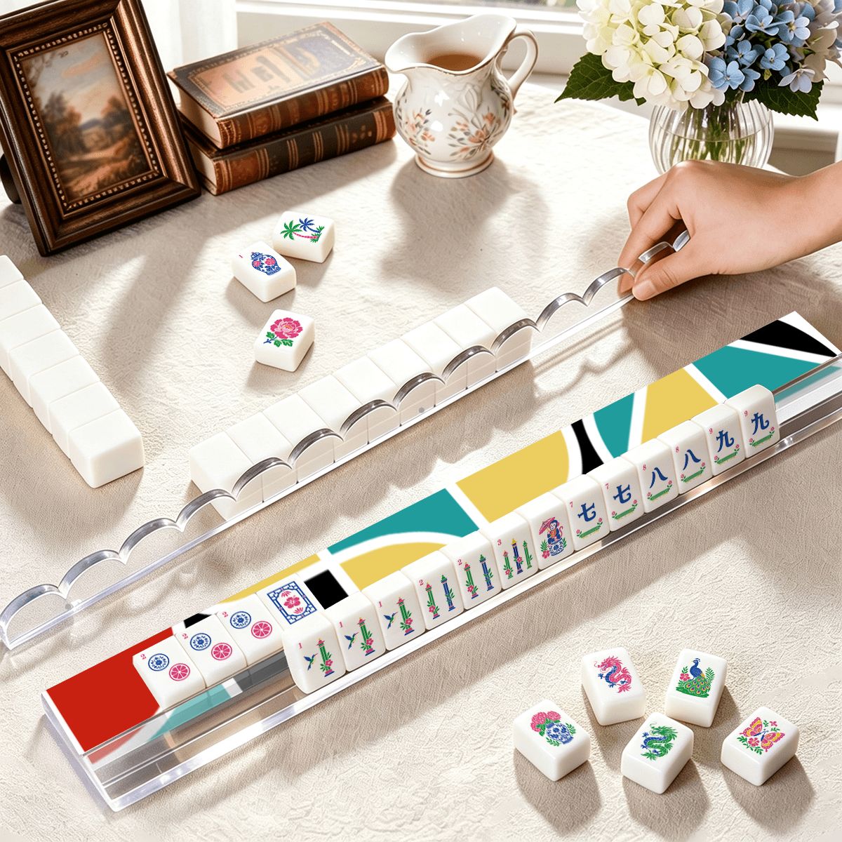 Modtastic Modern Extended Mahjong Rack Set of 4 Scalloped Magnetic Tile Pusher 20' - Splash Of Mahj And Color Co.