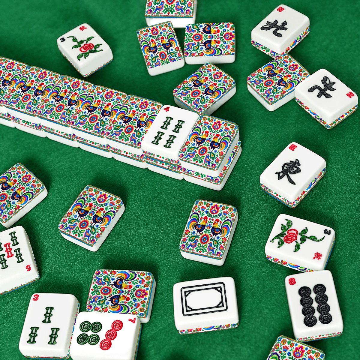 Wycinanki Polish Folk Art, Rooster American Mahjong Tiles And Carry Bag Case - Splash of Color Co.