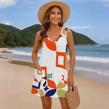 Modern Mahj Diva Mod Women's Sleeveless Dress with Pockets - Splash of Color Co.