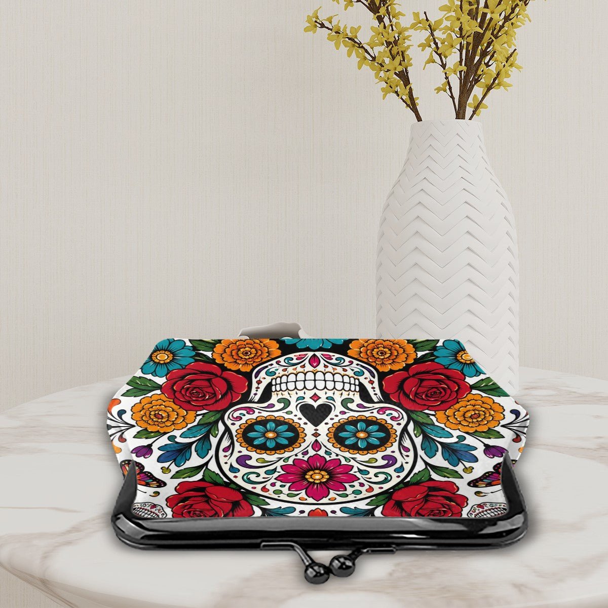 Day Of The Dead Women's Leather Kiss Lock Coin Purse - Splash Of Mahj And Color Co.