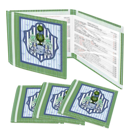 Chinoiserie Staffordshire Dogs Green Blue Striped 4 Mahjong Card Holder with Line Finder - Splash of Color Co.