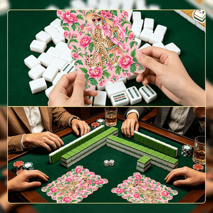 Chinoiserie Sippin Leopard Scalloped Mahjong Shuffler Cards  Set of 4