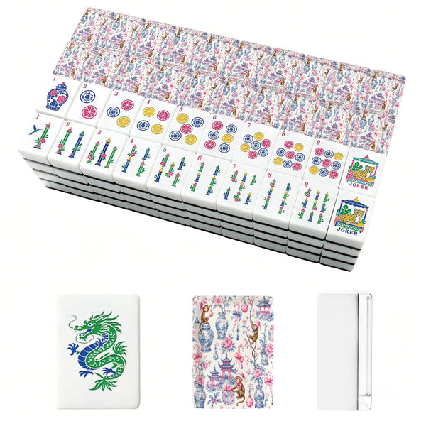 Monkey Elves Chinoiserie Pastel American Mahjong Tiles And Carry Case