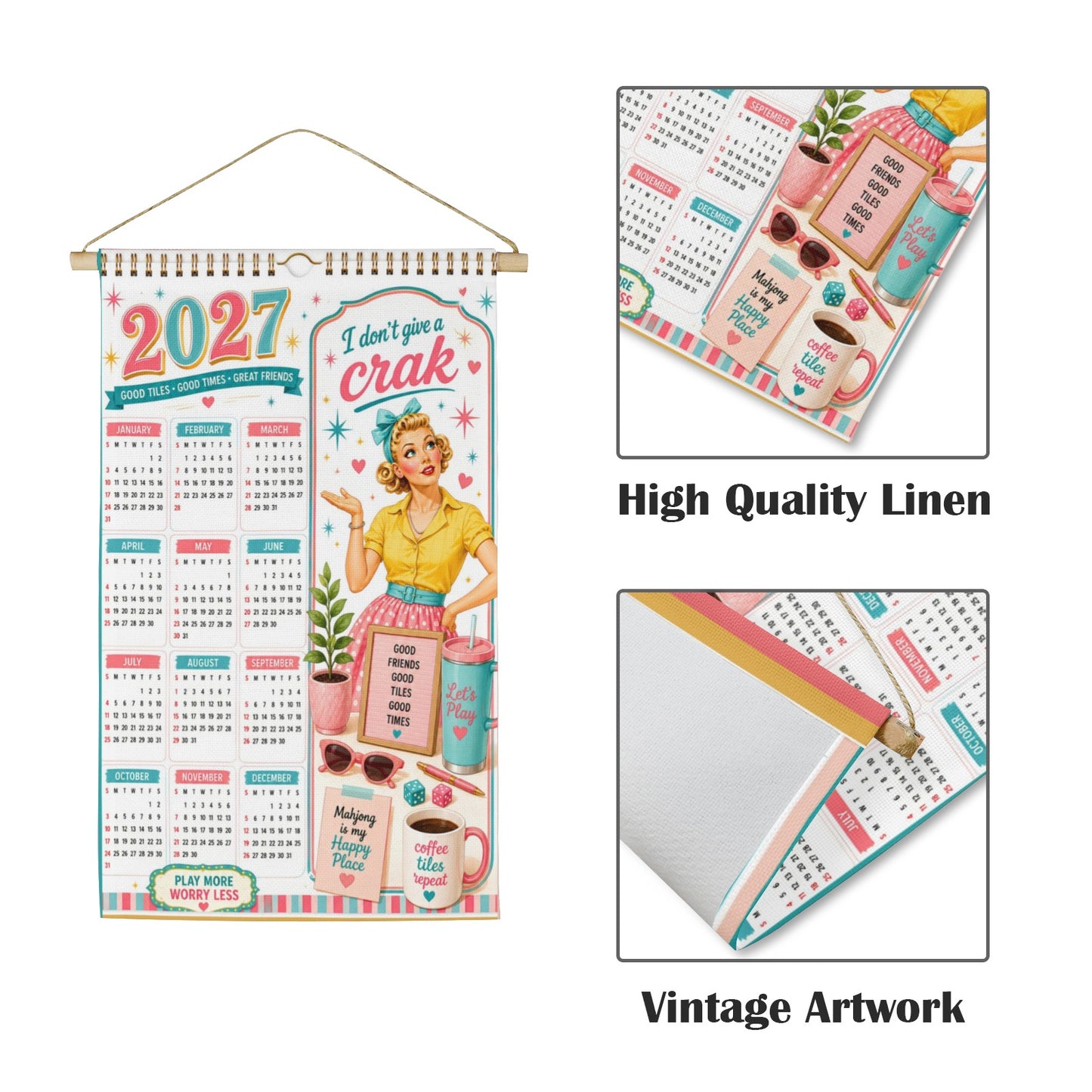 2027 Mahjong Wall Calendar Funny I Don't Give A Crak