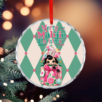 Merry Mahjie Christmas Shopaholic Round Glass Christmas Ornament