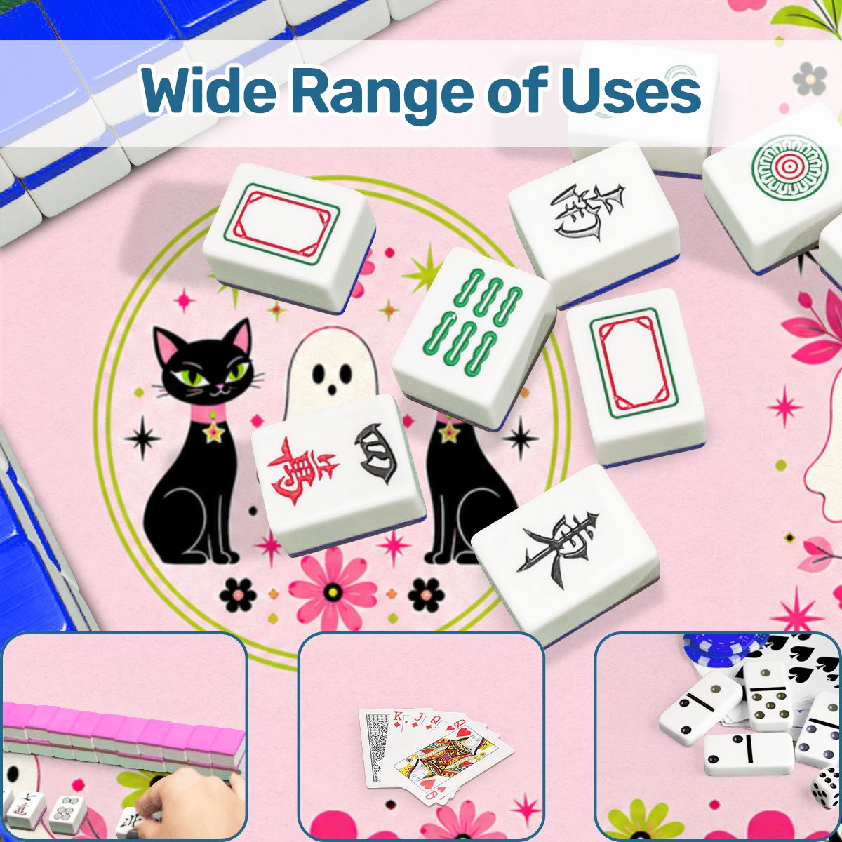 Kitty Ghost Brigade Pink And Green Halloween Mahjong Mat - Splash Of Mahj And Color Co.