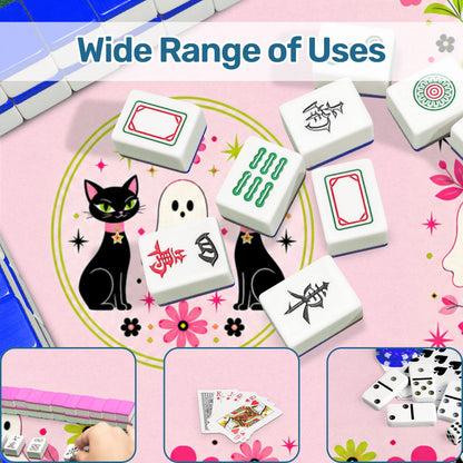 Kitty Ghost Brigade Pink And Green Halloween Mahjong Mat - Splash Of Mahj And Color Co.