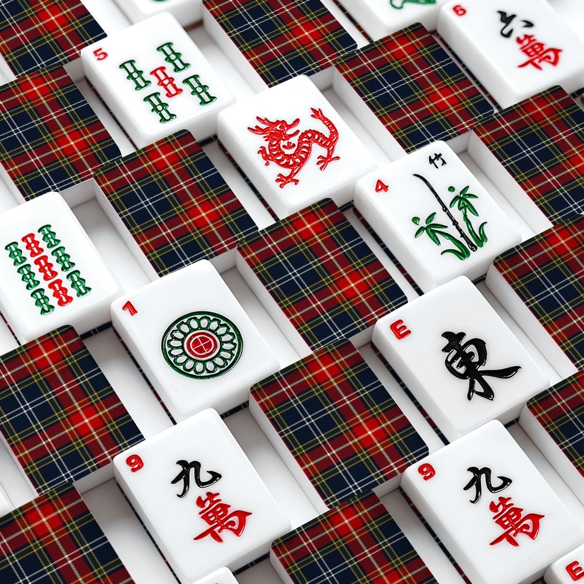 Tartan Plaid Traditional American Mahjong Tiles And Carry Case - Splash Of Mahj And Color Co.