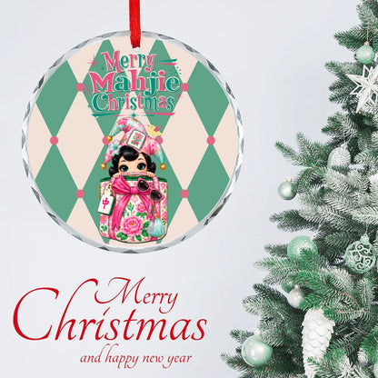 Merry Mahjie Christmas Shopaholic Round Glass Christmas Ornament