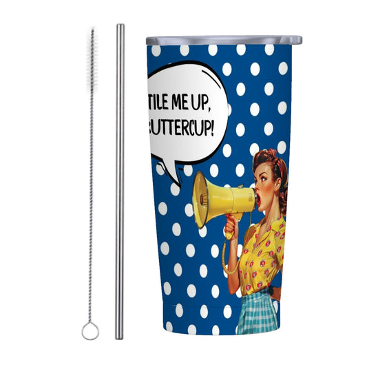 Mahjong Funny Tumbler Gift, Tile Me Up Buttercup, Blue White Polka Dot Stainless Steel Insulated Tumblers with Lid
