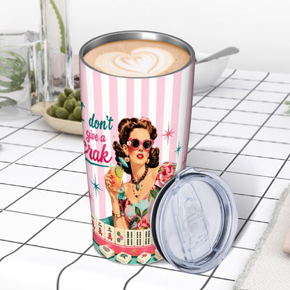 Funny Mahjong Tumbler, I Don't Give A Crak Stainless Steel Insulated Tumblers with Lid & Straw (20oz)