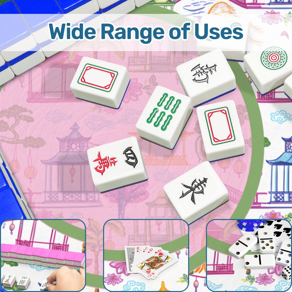 Asian Chinoiserie Gardens, Pagoda, Lantern Lavender And Blue Mahjong Mat - Splash of Color Co.