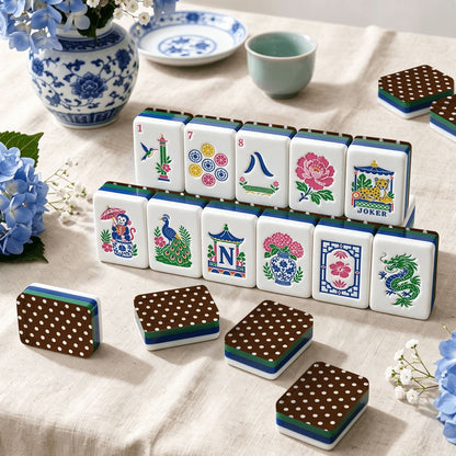 The Polo Match Polka Dot Chinoiserie Chic American Mahjong Tiles And Carry Case - Splash Of Mahj And Color Co.