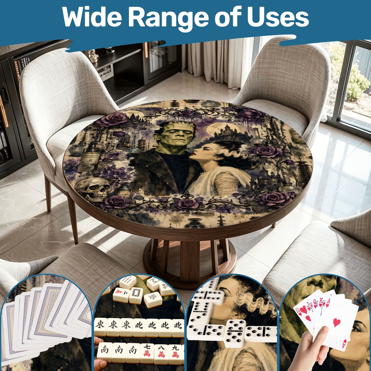 Bride And Frankenstein Round Mahjong Mat - Splash Of Mahj And Color Co.