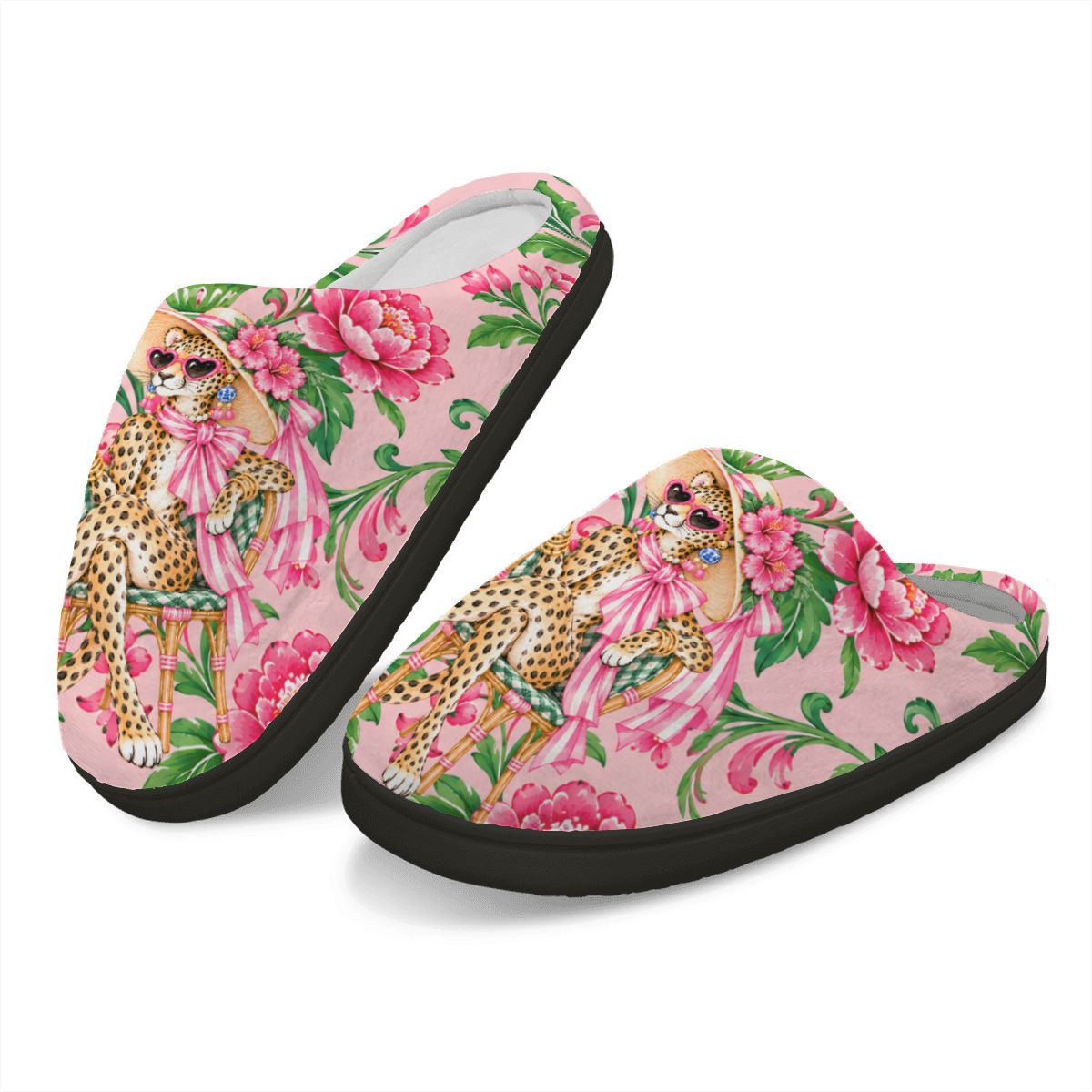 Diva Leopard Chinoiserie Plush House Slippers