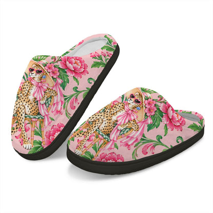 Diva Leopard Chinoiserie Plush House Slippers