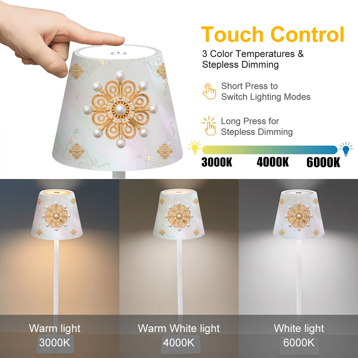 Mother Of Pearl Brooch Elegance LED Cordless Table Lamp