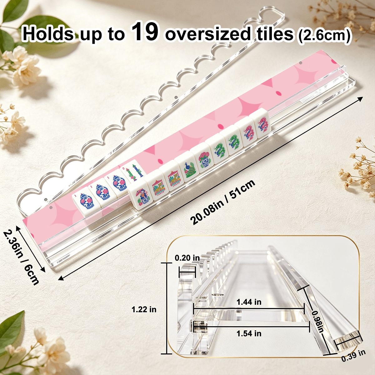 Bubblegum Pink Extended Mahjong Rack Set of 4 Scalloped Magnetic Tile Pusher 20' - Splash Of Mahj And Color Co.