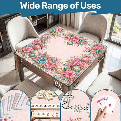 Christmas In Full Bloom Pink, Aquas, Mahjong Holdiay Mat - Splash Of Mahj And Color Co.