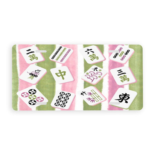 Preppy Mahjong Lover Pastels And Tiles Aluminum Thick License Plate - Splash of Color Co.
