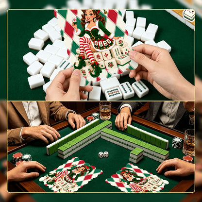 Madge Mahjie's Friend Harlequin Designed Christmas Scalloped Mahjong Shuffler Cards  Set of 4