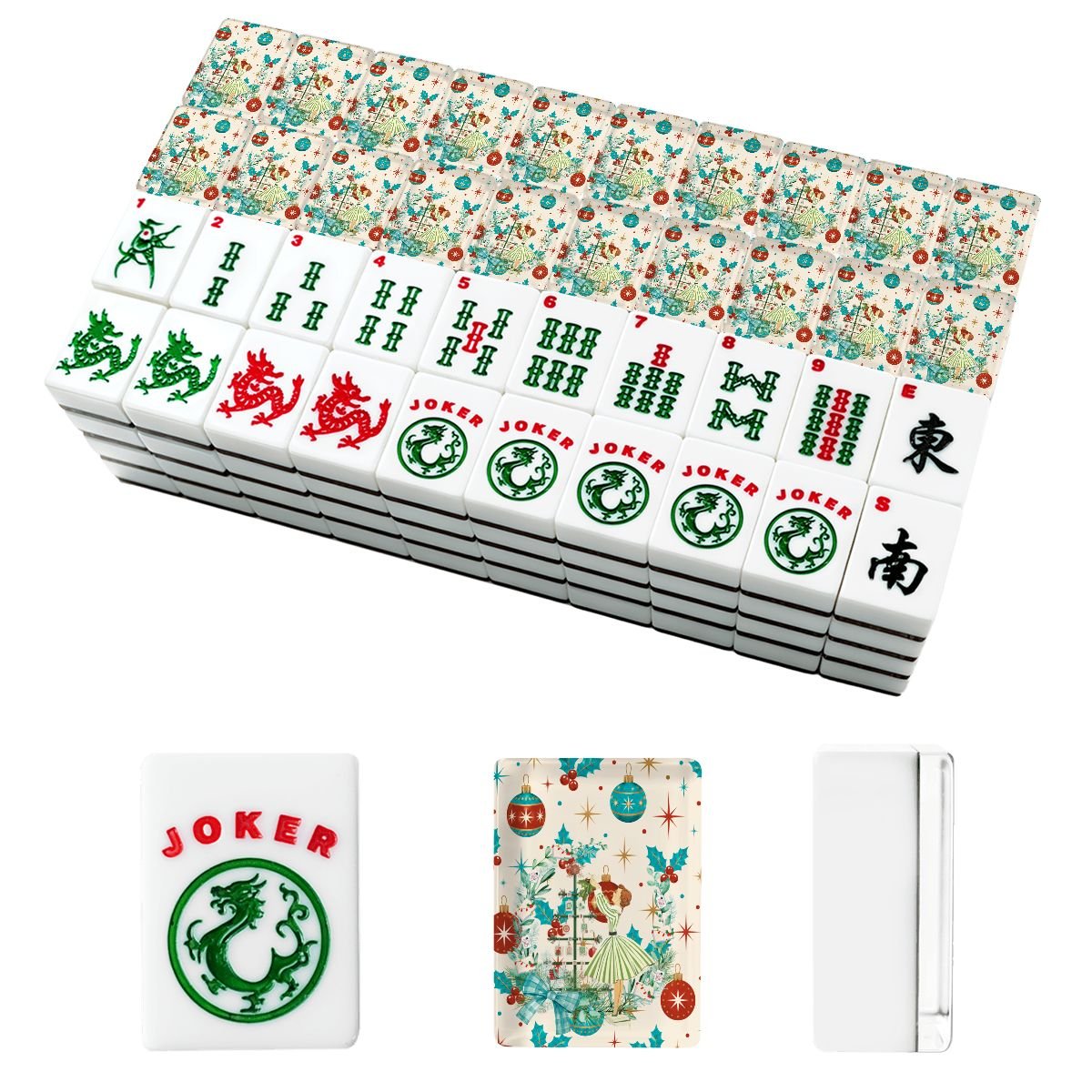 Whimsical Nostalgic Book Lover, Mahjong Christmas American Mahjong Tiles And Carry Case - Splash Of Mahj And Color Co.