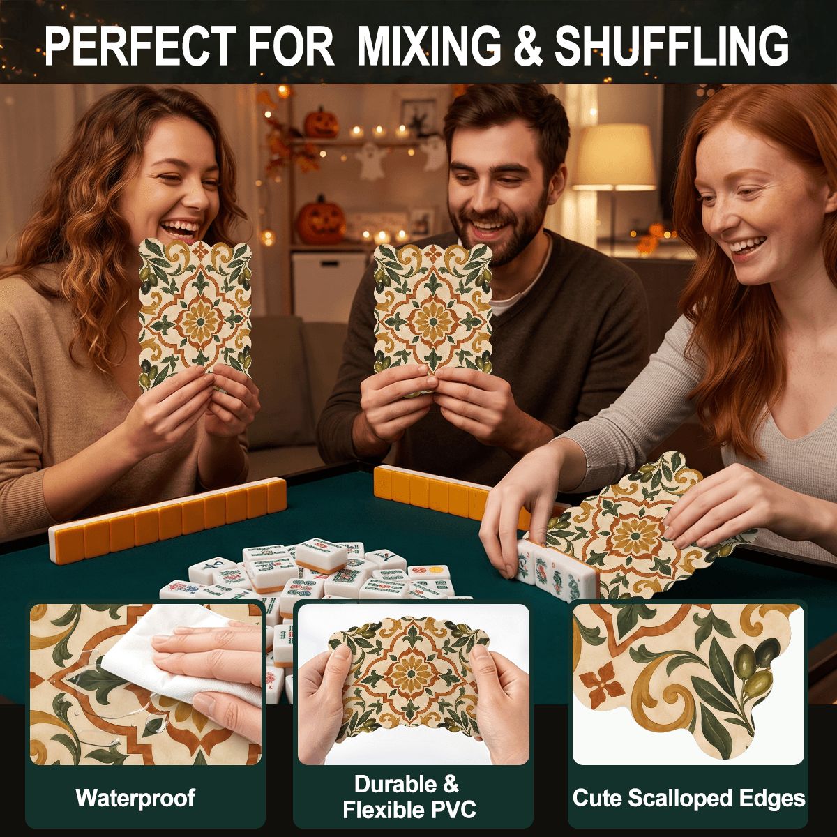 Old World Tuscan Scalloped Mahjong Shuffler Cards Set of 4 - Splash Of Mahj And Color Co.