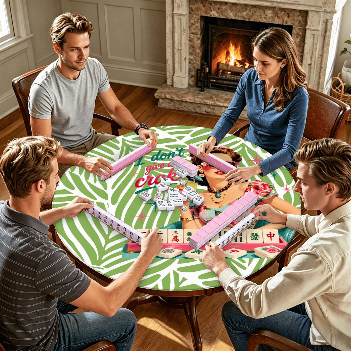 Funny Mahjong Mat I Don't Give A Crak Tropical Round Mahjong Mat