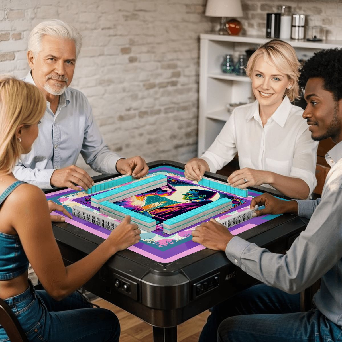 Sci - Fi Frankenstein And Bride Mahjong Mat - Splash of Color Co.