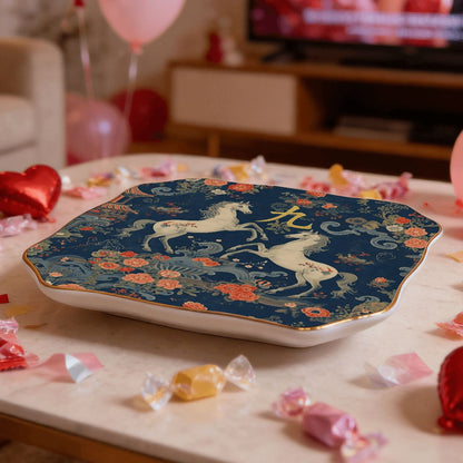 Year Of The Firehorse Scalloped Ceramic Mahjong Dice Tray
