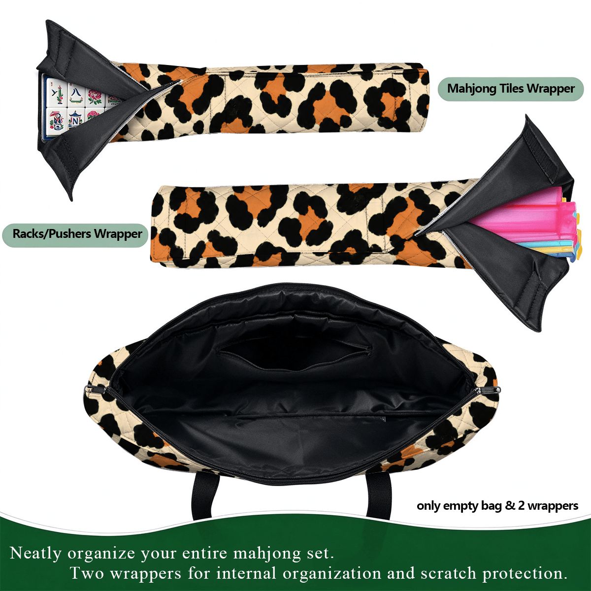 Funny Mahjong Leopard Print I Don't Give A Bam Quilted Mahjong Bag Set 3 - Splash Of Mahj And Color Co.