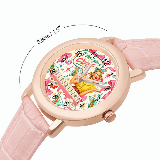 Funny Mahjong I Don't Give A Crak Women's Leather Watch - Splash Of Mahj And Color Co.