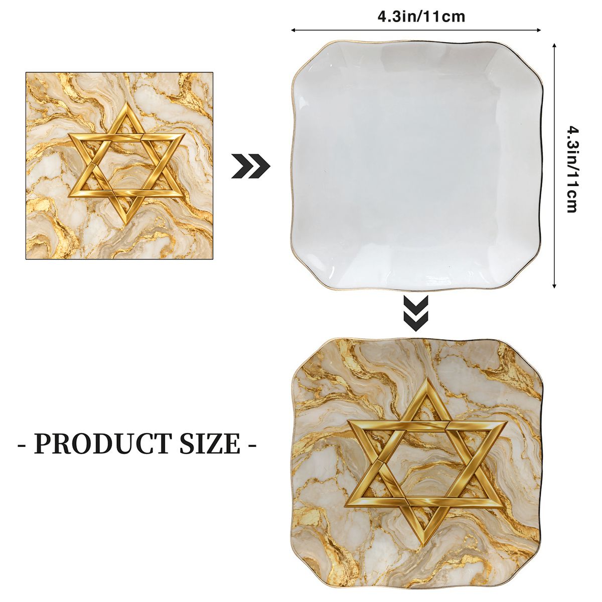 Gold Marbled Star Of David Scalloped Ceramic Mahjong Dice Tray - Splash Of Mahj And Color Co.